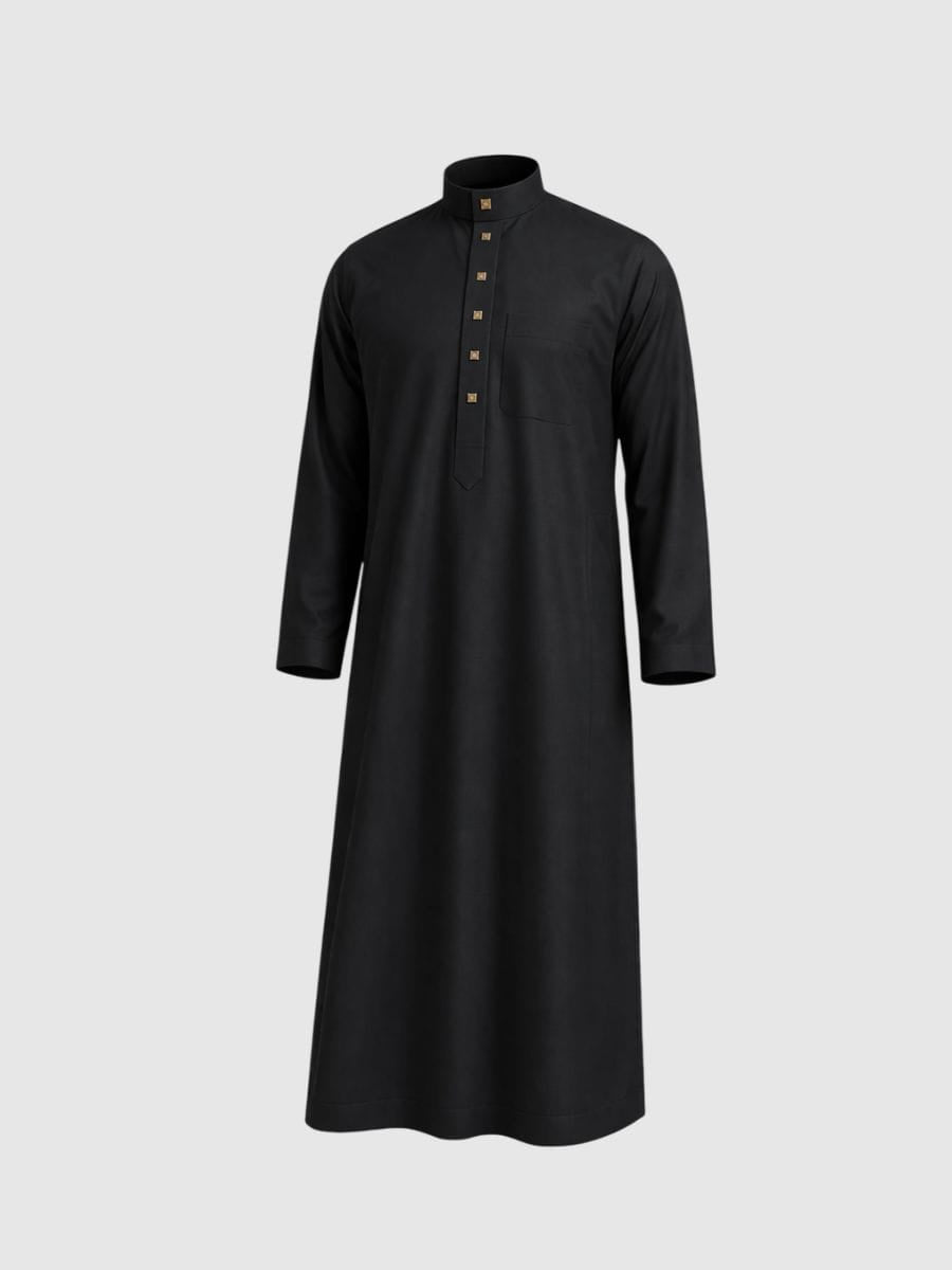 Premium Thobe in Schwarz mit Knöpfe