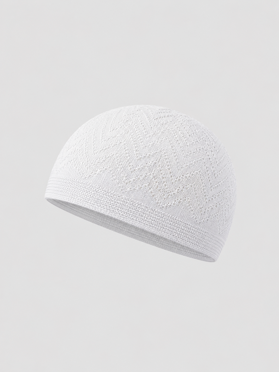 Weiße Basic-Gebetsmütze mit gestricktem Rautenmuster