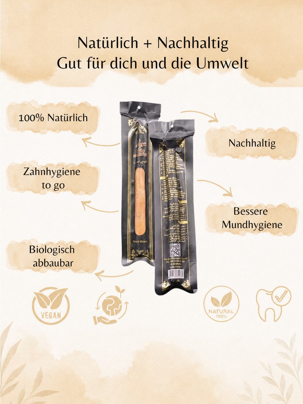 Palillos miswak envasados: cuidado dental natural y sostenible